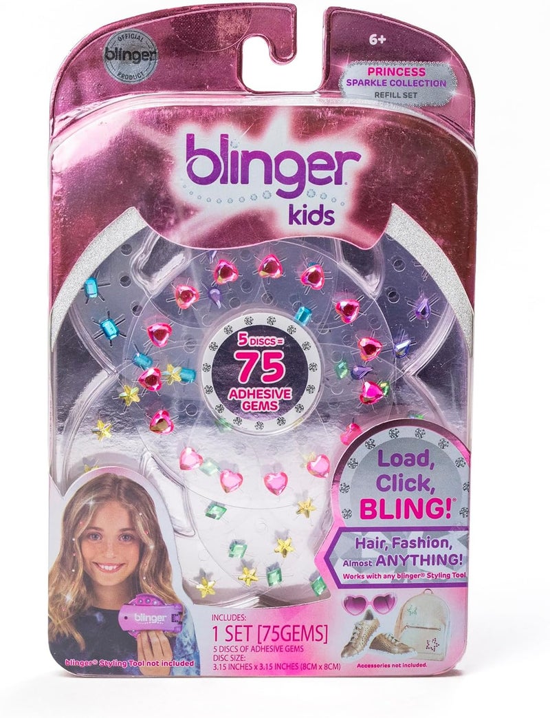 Blinger ® Sparkle Collection Refill Pack - Princess | 5 Discs – 75 Rhinestones | Bling In Brush Out | Works with Hair Styling Tool (Multicolored) - Image 2